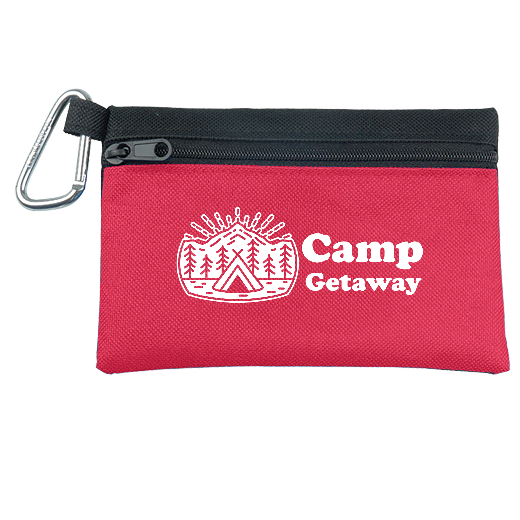 Two-Tone Polyester Zip Pouch with Carabiner
